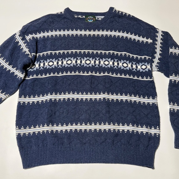 Jantzen Sweater Men’s L Vintage Crewneck Fair Isle 100% Cotton Y2K Dad Grandpa - Picture 2 of 12